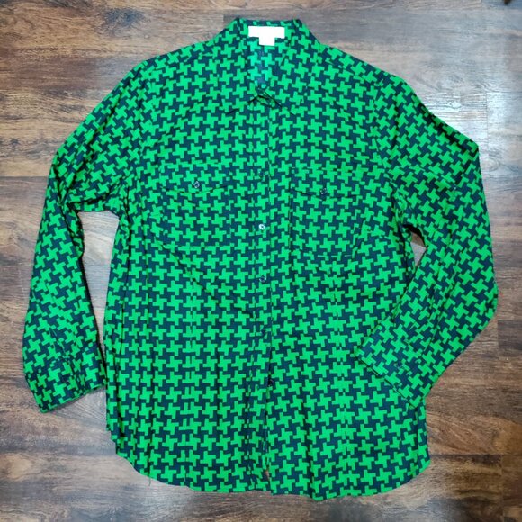 Michael MICHAEL KORS Green Geometric Pattern Button Up Long Sleeve Shirt Size 1X - Picture 2 of 9